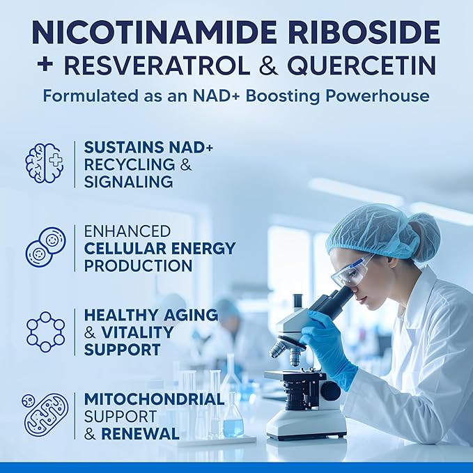 aSquared Nutrition NAD Resveratrol Supplement - NAD+ Nicotinamide Riboside 500mg (Vitamin B3) Plus Trans-Resveratrol & Quercetin - NMN Alternative for Men & Women - 60 Capsules
