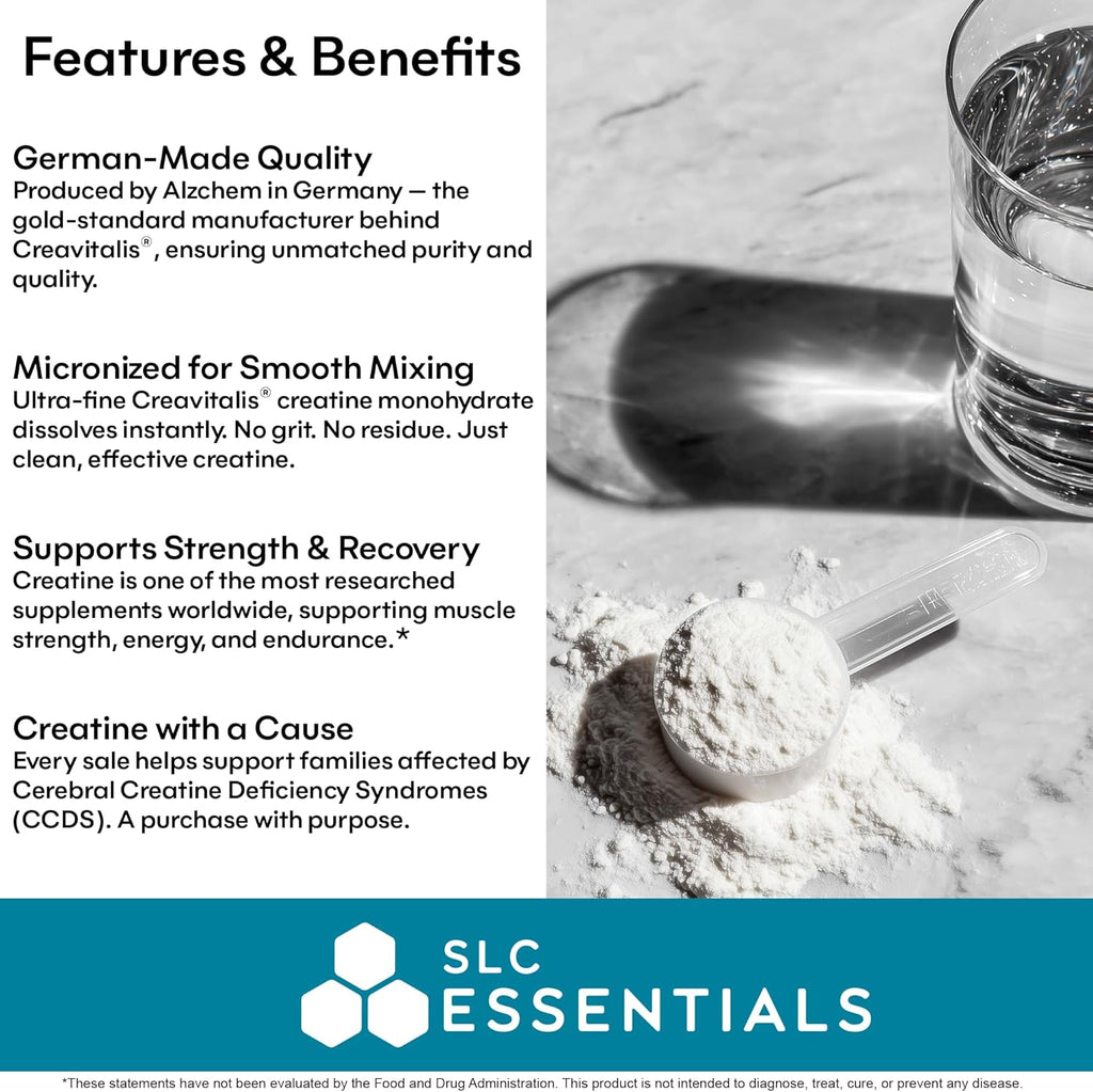 Creatine Monohydrate Powder | 100% Pure Micronized Creavitalis® | German-Made | Unflavored, No Fillers | Supports Muscle Strength, Recovery, & Cognitive Energy | 5g Servings
