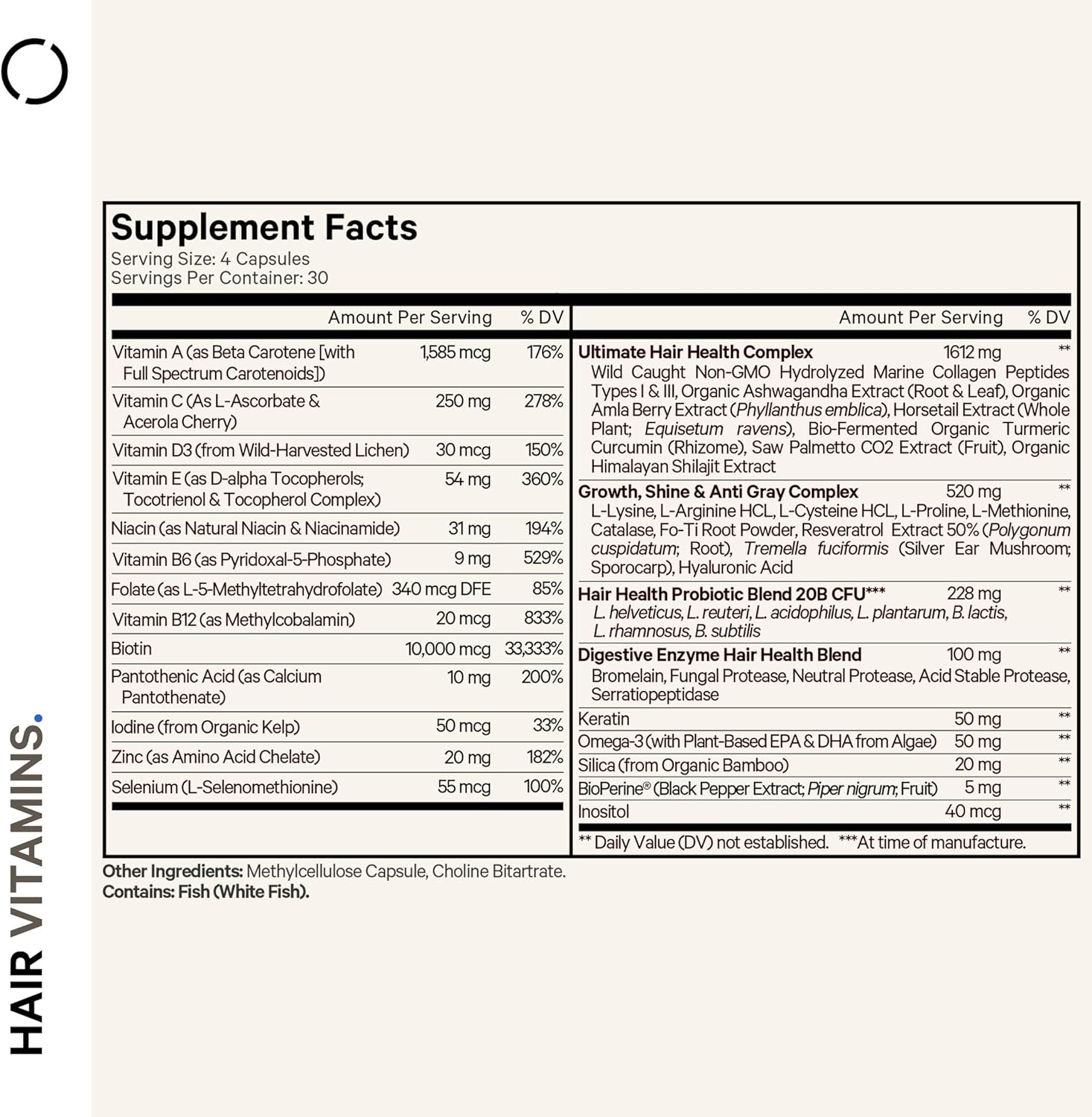 Codeage Hair Vitamins 10000 mcg Biotin, Keratin, Collagen, Vitamin A, B12, C, D3, E, Zinc, Turmeric, Probiotics, Enzymes, Inositol - Hair Care Support - Healthy Hair Supplement Pills - 2 Pack