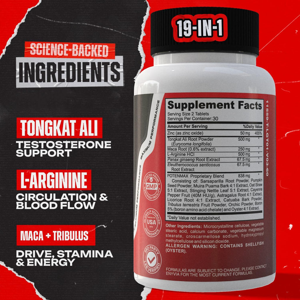 Male Supplements for Men, Male Support Formula for Performance, Stamina and Endurance with Oyster Extract, Tongkat Ali, Tribulus, Maca, L-Arginine, 1-Month Supply 60 Tablets
