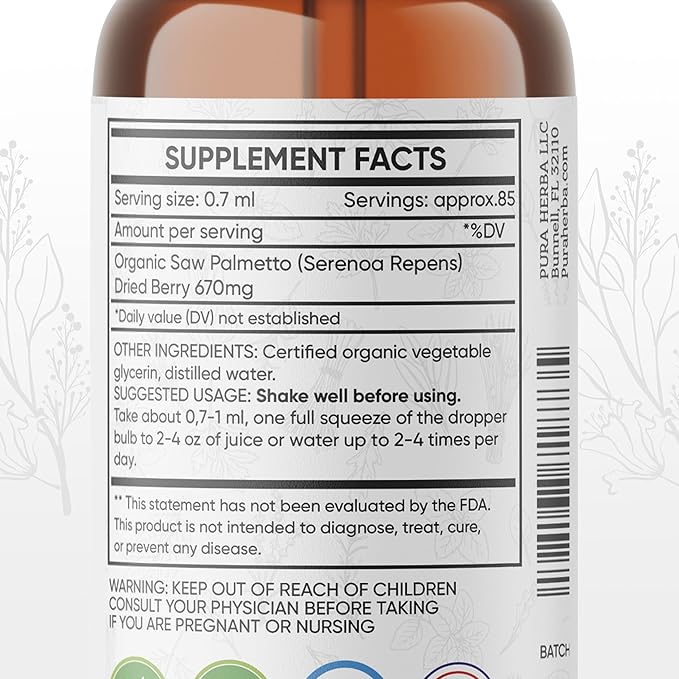 Saw Palmetto Tincture | Premium Alcohol-Free Herbal Extract from Saw Palmetto Berries | Liquid Botanical Supplement | Traditional Herbal Formula | Made in USA - 4 oz (120 ml)