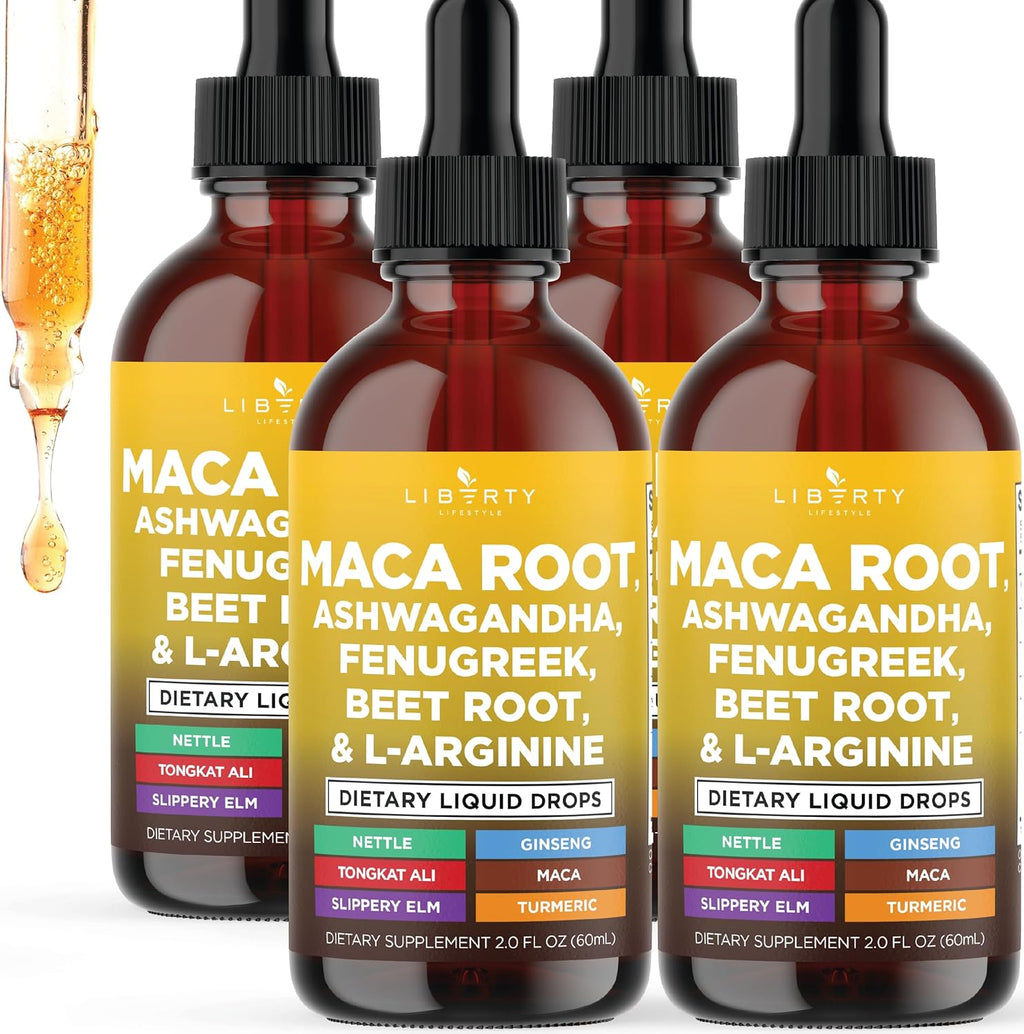 Organic Maca Root Liquid Drops with Ashwagandha, Nettle, Fenugreek, Beet Root and L-Arginine Liquid Multivitamin for Women and Men - 8oz