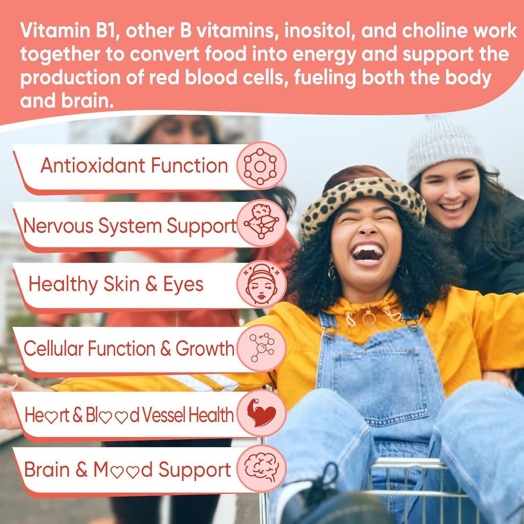 Vitamin B1 & Methylated Vitamin B Complex Gummies - All B Vitamins, Benfotiamine, Thiamine & Inositol, Methylated B1 B2 B6 Multivitamins, L-methylfolate, Methyl B12 for Nerve Cognition Energy, 120Cts