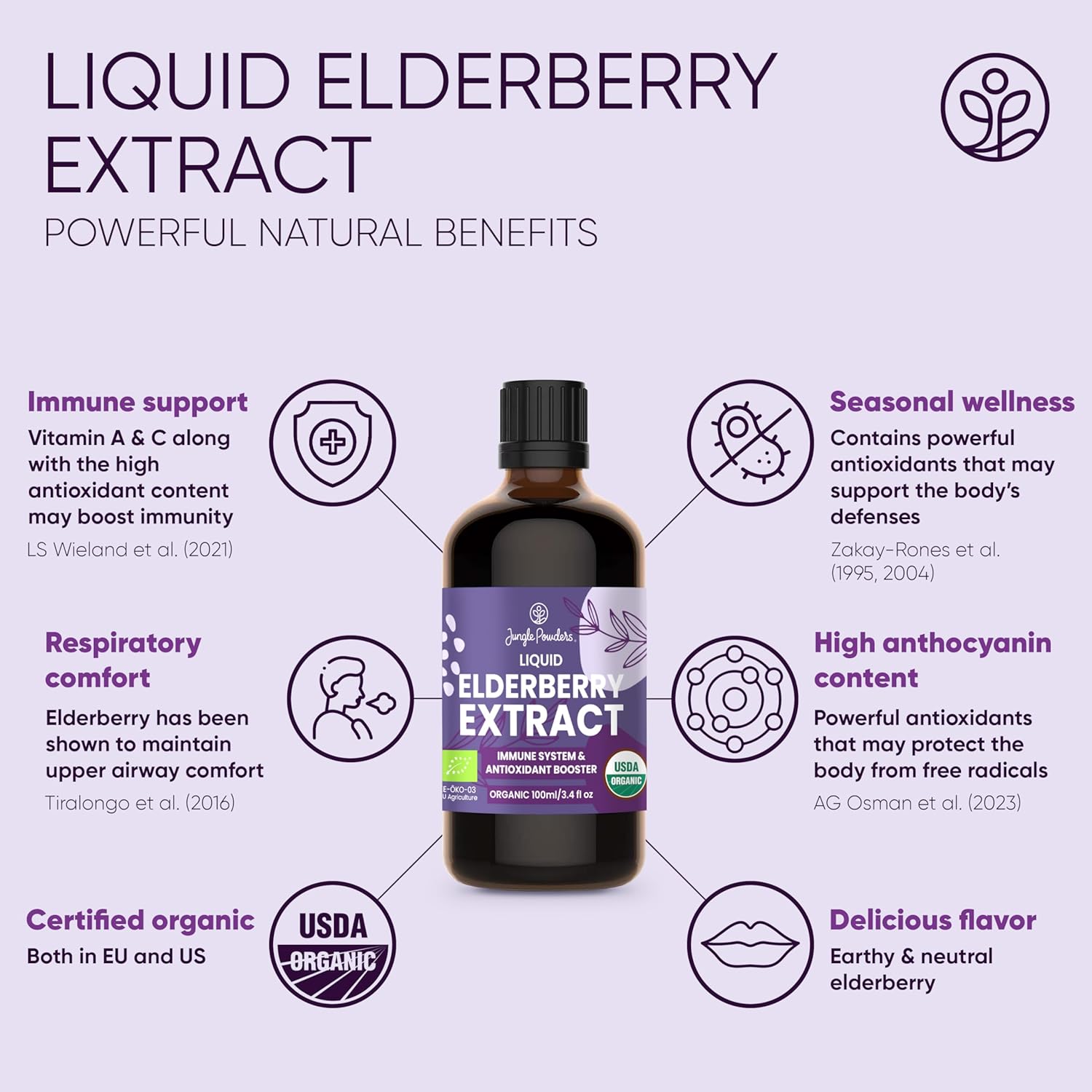 Organic Elderberry Syrup USDA Certified 3.4 fl oz Bottle Liquid Sambucus Elderberry Immune Support Supplement for Kids and Adults Alcohol-Free European Origin Elderberries Extract High Bioavailability