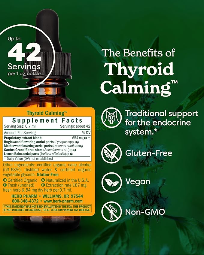 Herb Pharm Thyroid Calming Liquid Herbal Formula for Endocrine System Support - 1 Ounce