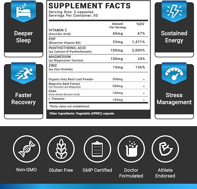 OMISSANDI-Wellness Relax Adrenal Support Supplement - Dr. Ian Stern Formulated - Manages Stress, Promotes Deep Sleep, Improves Mood-W/Holy Basil, Zinc, L-Theanine & More, Vegan Made in USA - 60 Caps