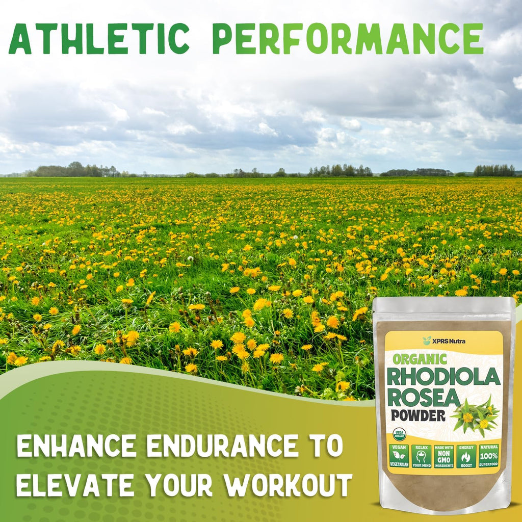 XPRS Nutra Organic Rhodiola Rosea Powder - Premium USDA Organic Rhodiola Powder for Cognition and Relaxation - Vegan Friendly Energy Booster (2 oz)