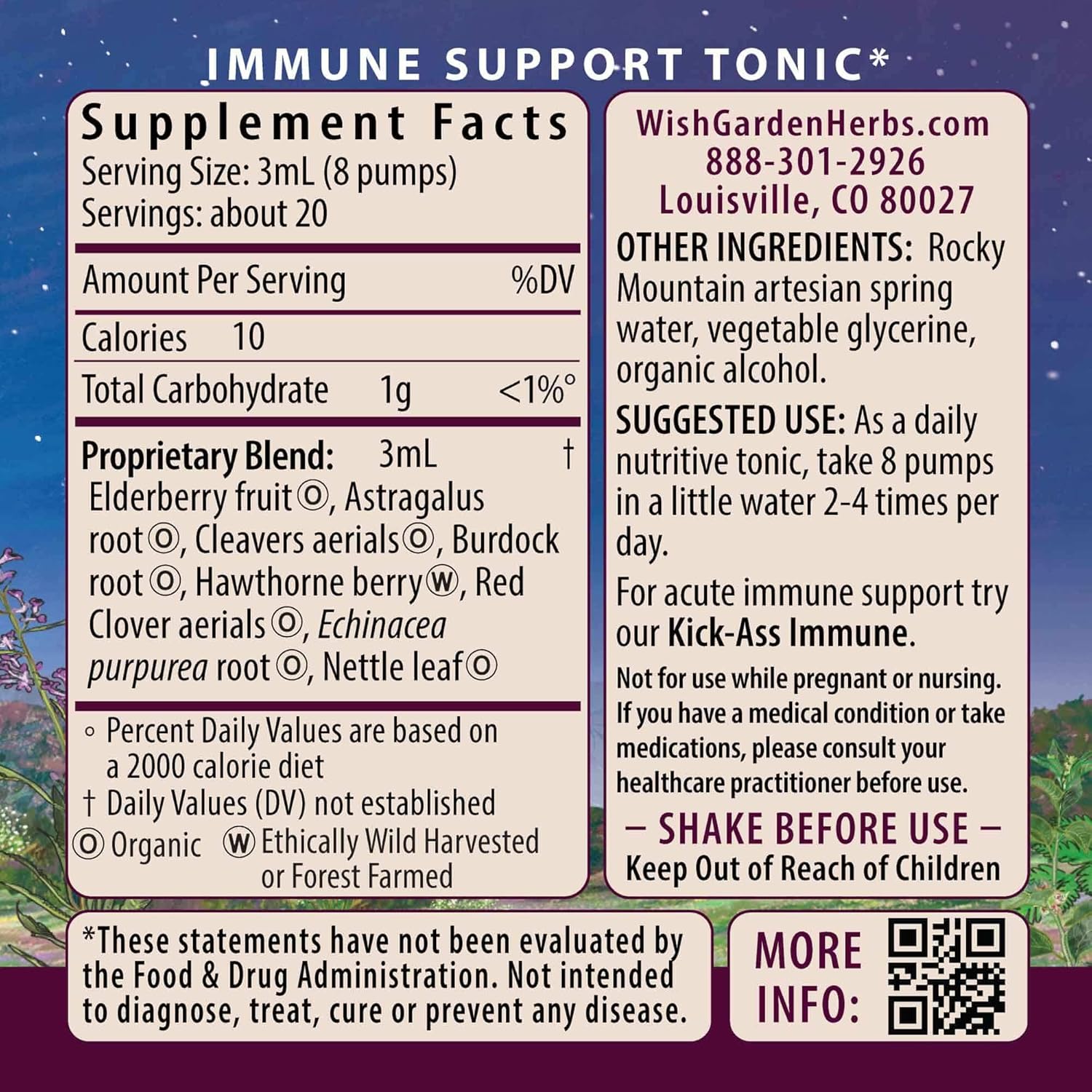 WishGarden Herbs Daily Immune Builder with Black Elderberry & Astragalus - Daily Immune Support Formula for Adults, Herbal Immune System Booster with Elderberries, 4oz