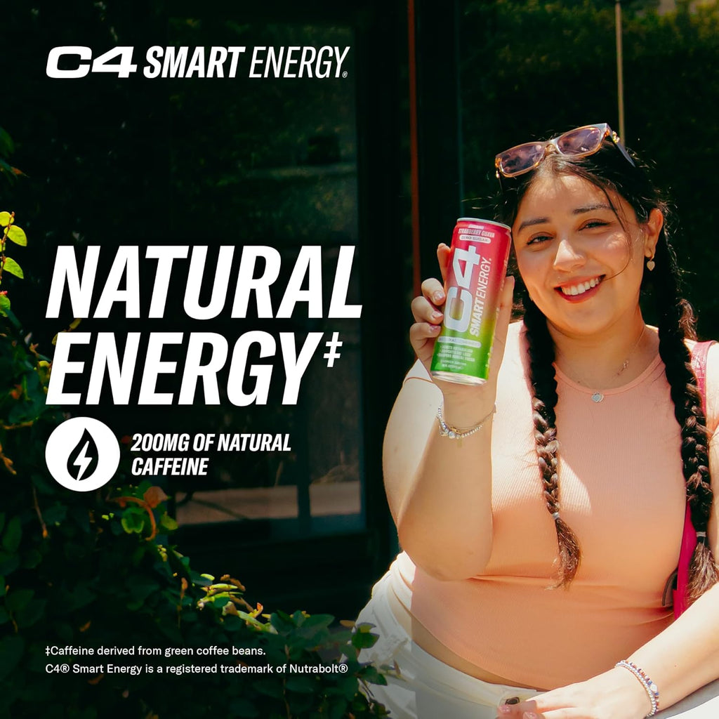 Cellucor C4 Smart Energy Drink - Sugar Free Performance Fuel & Nootropic Brain Booster, Coffee Substitute or Alternative | Strawberry Guava 12 Oz - 12 Pack