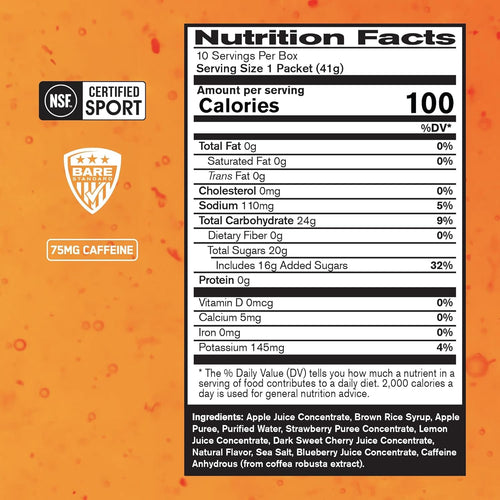 BARE PERFORMANCE NUTRITION, BPN Go Gel Endurance, 24g of Carbohydrates & 100 Calories per Pack, Vegan + Gluten Free Running Gel, 10 Single-Serving Packs, Caffeinated Mixed Berry