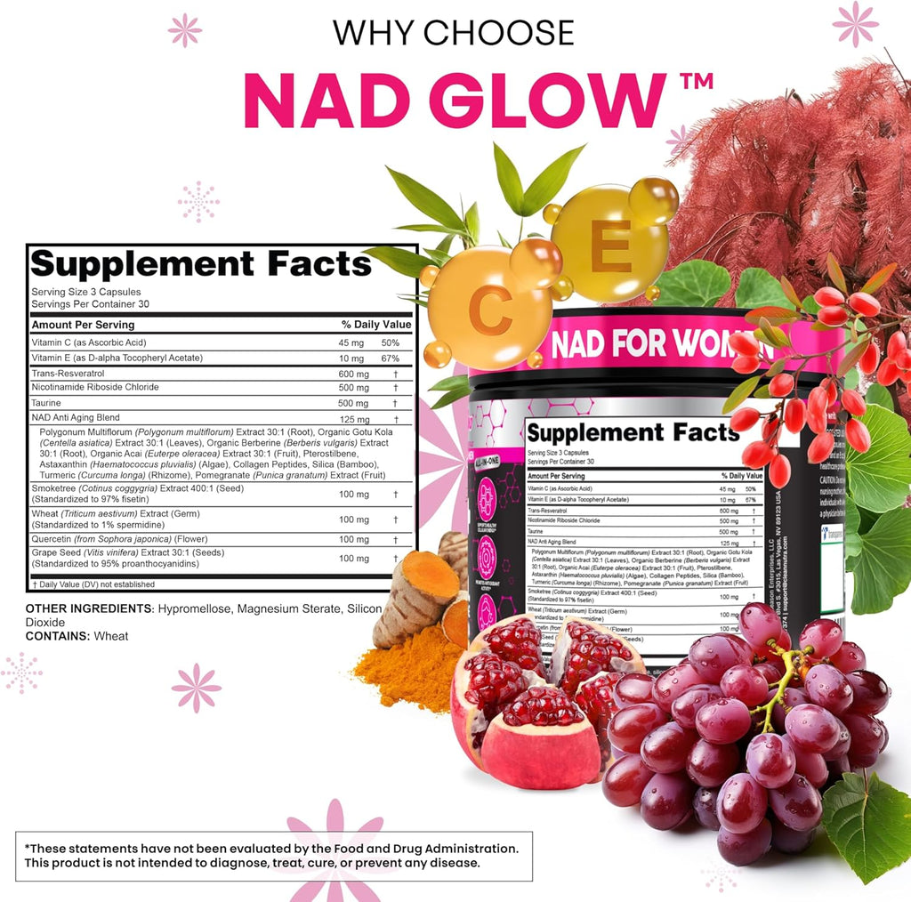 Clean Nutra NAD Supplement for Women Liposomal NAD+ Capsules with Resveratrol | Nicotinamide Riboside Fisetin Taurine & Spermidine | Premium All-in-One Formula | 90 Vegan Capsules