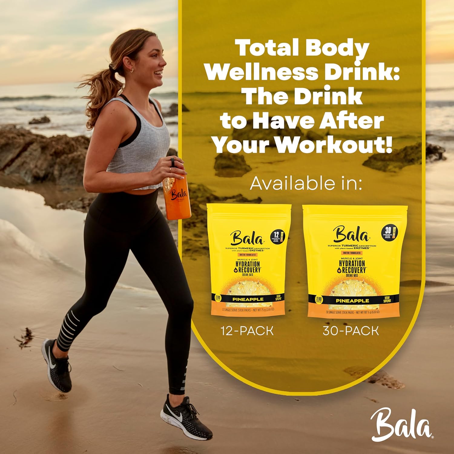 Bala Enzyme Hydration & Sugar-Free Drink Mix - Turmeric, Bromelain, Papain - Immunity, Mobility - Pineapple 0.25oz (30 Count)
