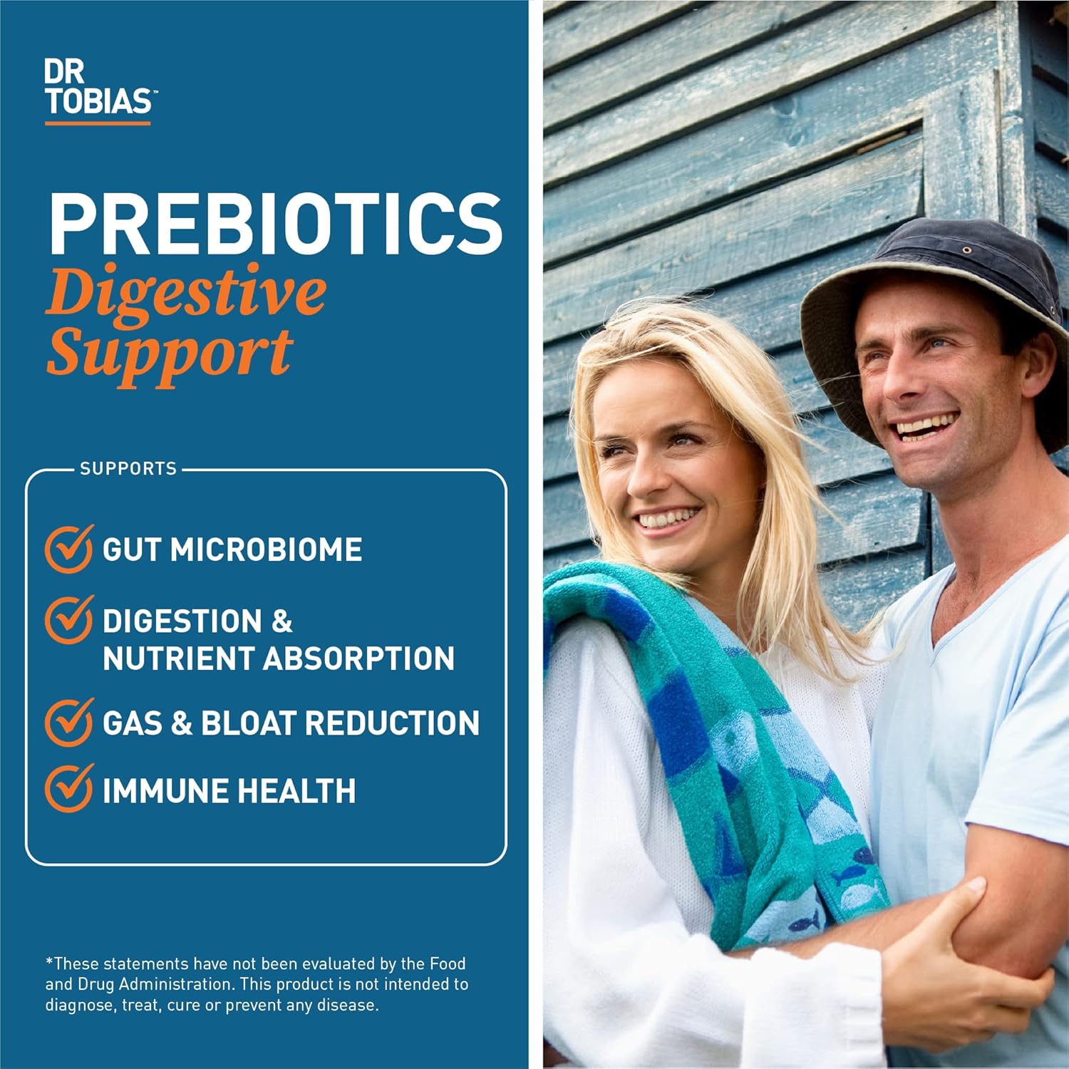 Dr. Tobias Prebiotics Digestive Support, Advanced Prebiotic Supplement for Gut Health, Immune Function & Boost for Probiotics for Women & Men, Vegan, Non-GMO, 60 Capsules, 60 Servings