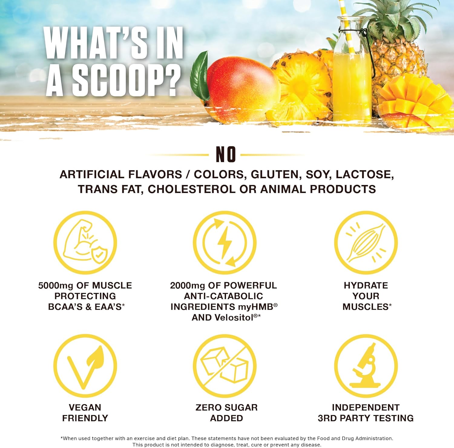 Ambrosia Hydroglyph Intraworkout Electrolytes Hydration Drink Mix | Sugar Free Electrolyte Powder with Amino Acids | Supports Lean Muscle During Fasting | 30 Servings | Pineapple Mango