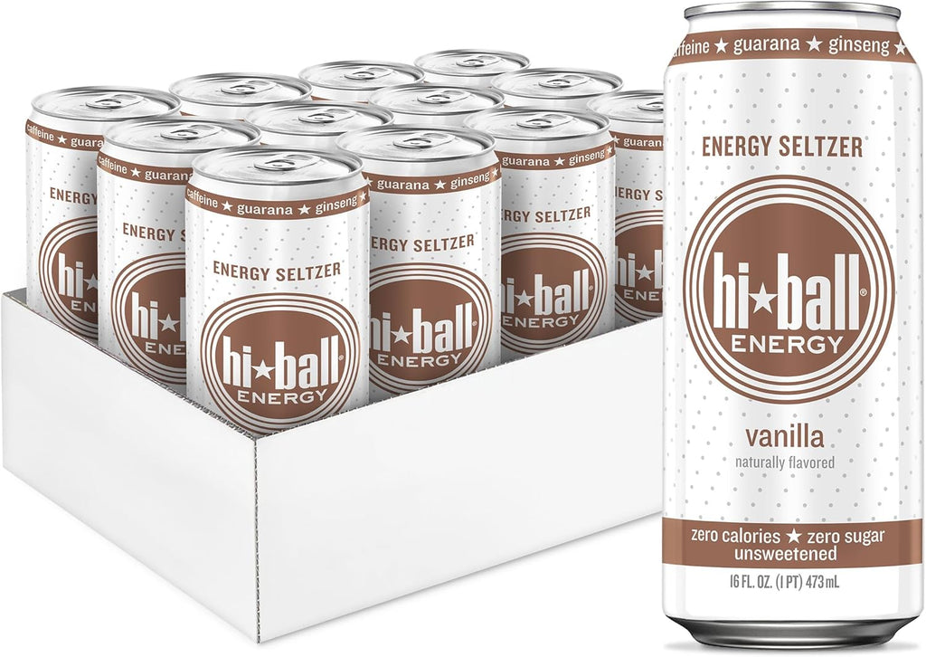 Hiball Energy Vanilla Seltzer Drink, Zero Sugar and Calorie, 16 Fl Oz Cans, 8 Count