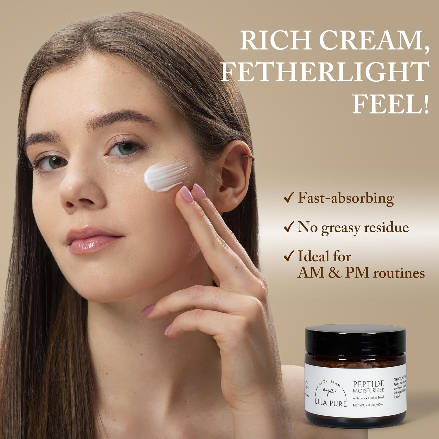 Peptide Face Moisturizer with Collagen Peptides & Natural Oils - Hydrating Cream with Vitamin B5, Aloe Vera & Organic Botanicals for Daily Skin Care - Nourishing Formula for All Skin Types