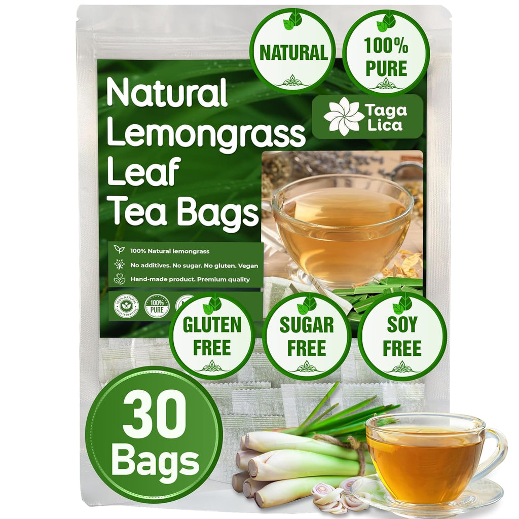 Tagalica, Premium 30 Lemongrass Tea Bags, 100% Natural & Pure Lemongrass leaves, Eco-Conscious Tea Bags, Lemongrass Herbal Tea. Lemongrass Leaf Tea. No Sugar, No Caffeine, No Gluten, Vegan.