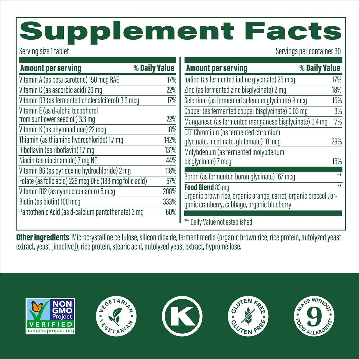 MegaFood Kids One Daily Multivitamin - Convenient Mini Multivitamin for Kids - with Zinc, Vitamins C, B & D - Vegetarian, Gluten Free, Non GMO - 30 Tablets, 30 Servings