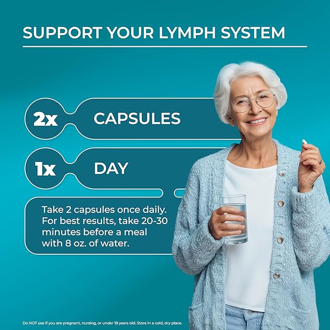 PUREHEALTH RESEARCH Lymph System Support - Lymphatic Drainage Supplement for Women & Men - Bromelain, Echinacea, Dandelion, Burdock Root, Lemon Powder, Kelp, Rutin, Cleavers & More - 120 Capsules
