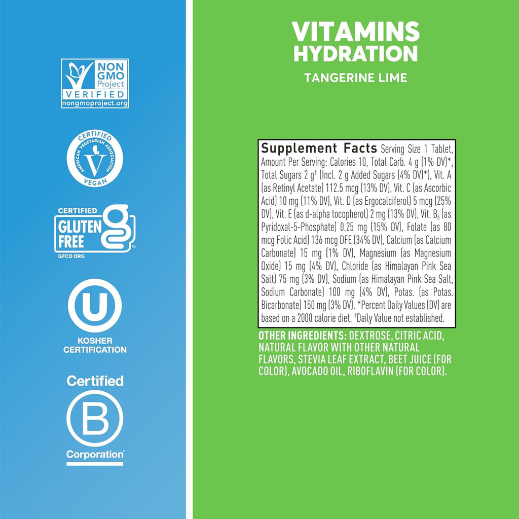 Nuun Vitamins Electrolyte Tablets with Vitamin D, C, E, A, & B6, Folic Acid, Magnesium & 4 Other Essential Electrolytes, Gluten Free & Vegan, Tangerine Lime, 8 Pack (96 Servings Total)