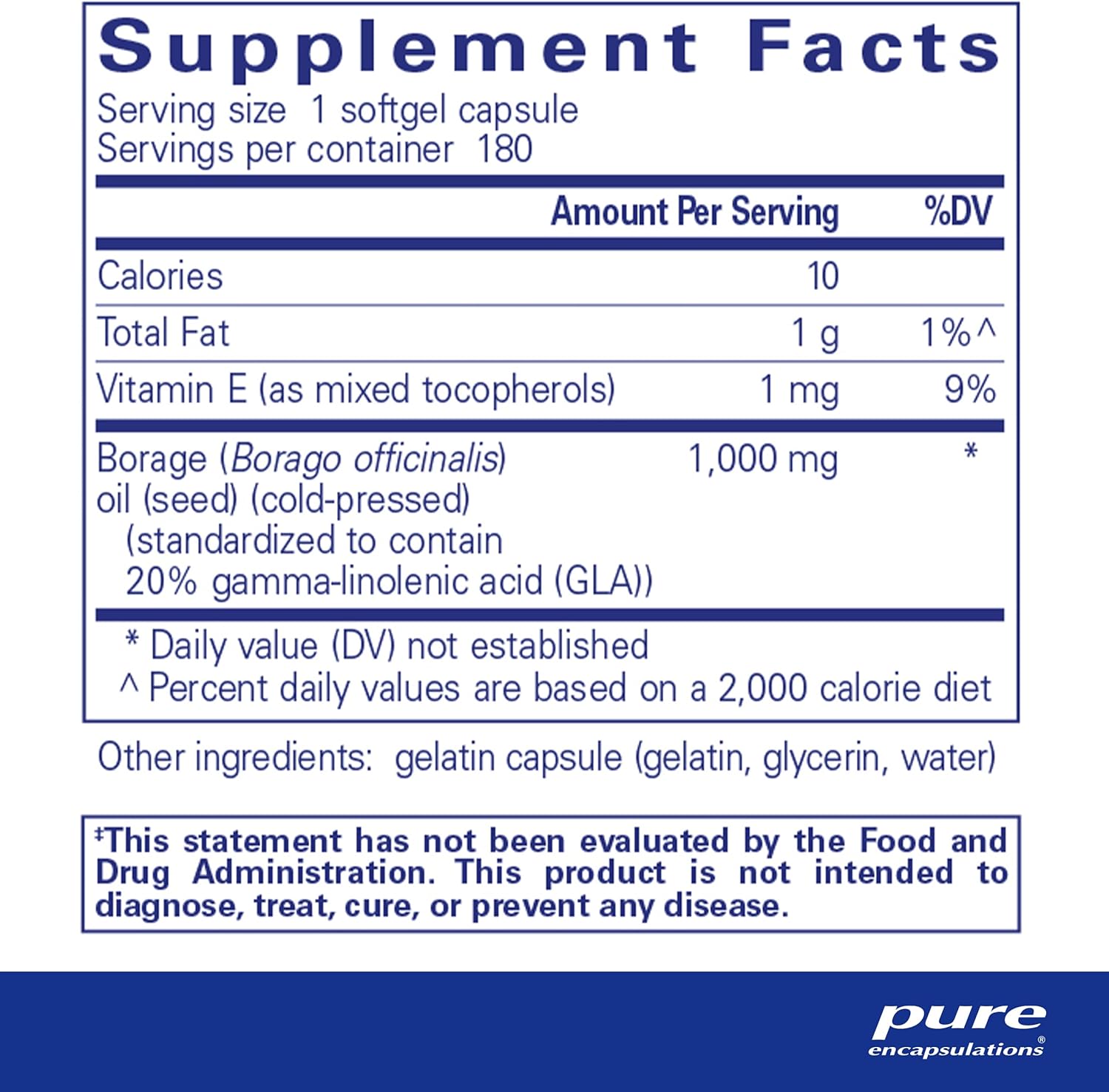 Pure Encapsulations Borage Oil | Hypoallergenic Dietary Supplement | 180 Softgel Capsules