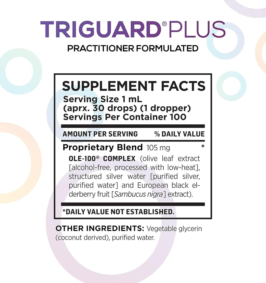 Triguard Plus Concentrate | Colloidal Silver, Sambucus Elderberry Extract & Olive Leaf Extract, 3-in-1 Liquid Immune Support | Powerful Immune System Booster | Great Taste - 3.4oz / 100ml, Made in USA