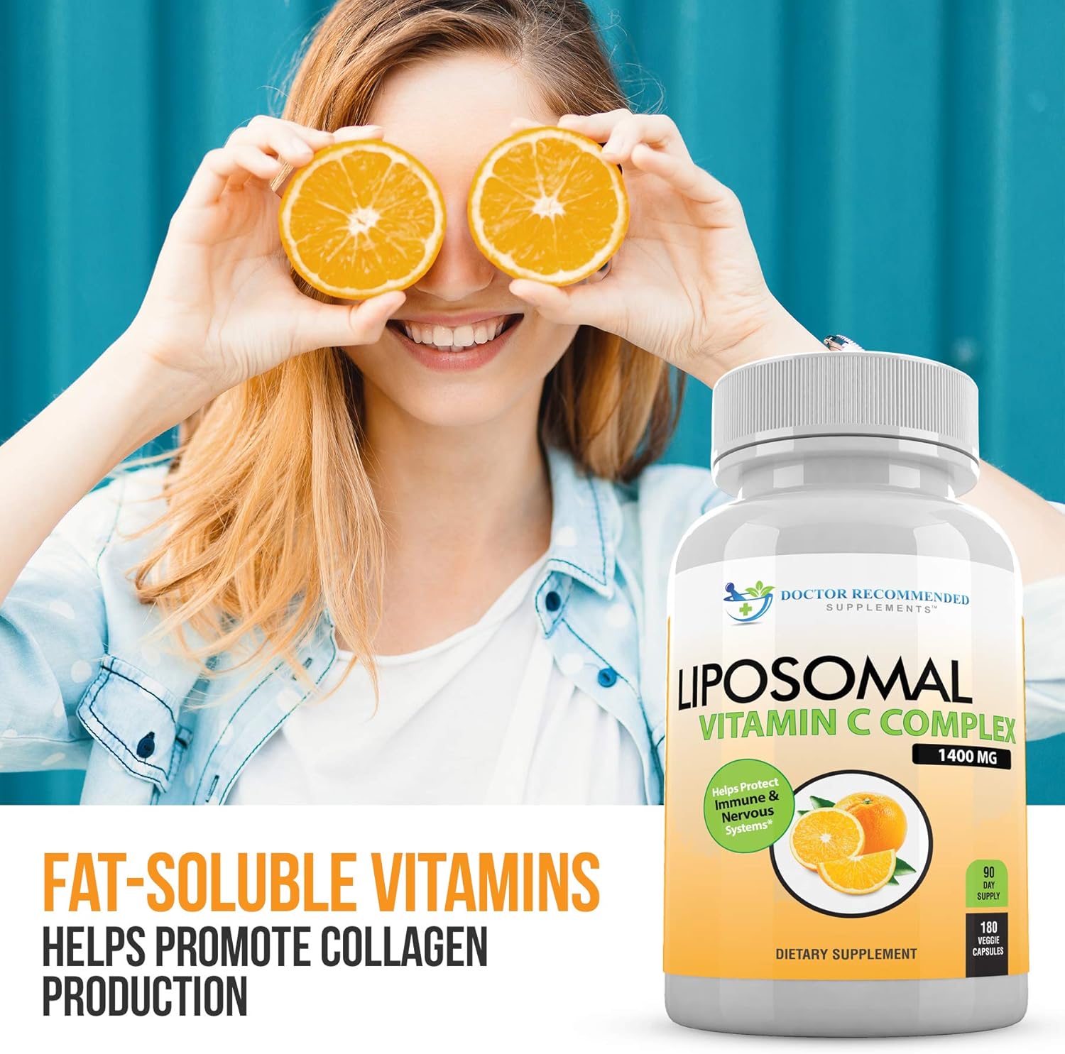 Liposomal Vitamin C 1400mg Per Serving - 180 Veggie Capsules High Absorption Ascorbic Acid, Lypo-Spheric Vitamin C Complex Immune Support Supplement with Powerful Antioxidants and Collagen Booster