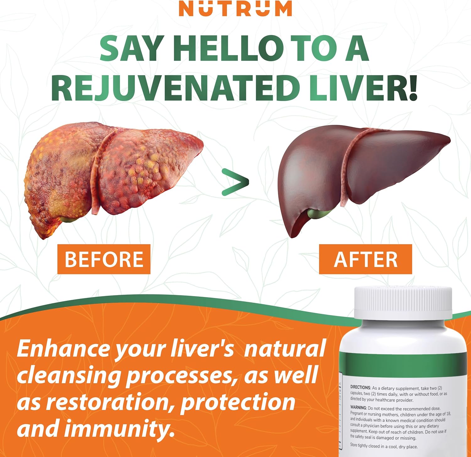 Liver Cleanse and Detox Health Support Supplement by Nutrum, Vegan Liver Formula, Natural Herbal Liver Renewal with Vitamin C, Milk Thistle, Support for Bad Breath, Acne, Low Energy, 60 Capsules