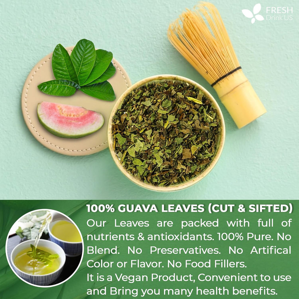 FreshDrinkUS, 6oz Guava Dried Leaves (CUT & SIFTED), 100% Natural & Pure from Dried Guava Leaves, Guava Loose Leaf Tea, No Additives, No Caffeine, Vegan