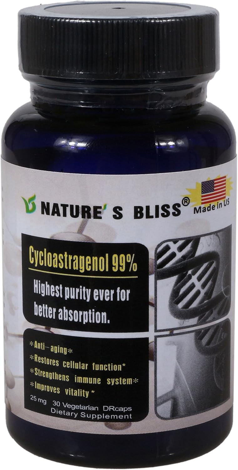 Nature'sbliss Cycloastragenol 25mg 99%,Telomere Supplements, Astragalus Root Extract, Anti Aging Supplement, Made in USA, Immunity Boost, Stomach Acid Protected, Super Absorption, 30 Capsules