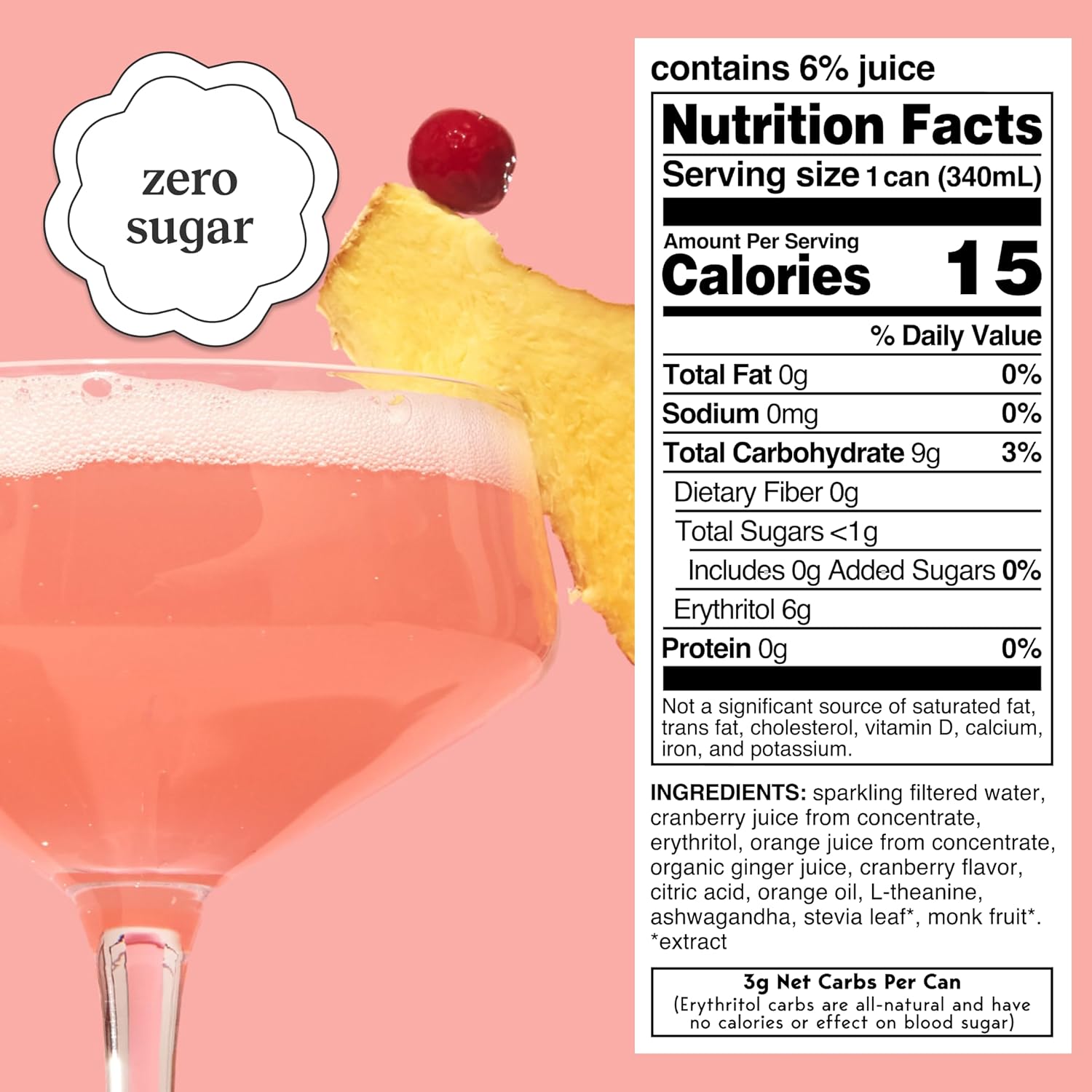 Moment Botanical Soda Soft Drink (Shark Tank) - SPARKLING Non Alcoholic Drinks | Cranberry Ginger | L-Theanine & Ashwagandha for Calm & Clarity | 0 Added Sugar 0 Caffeine | 12-pack