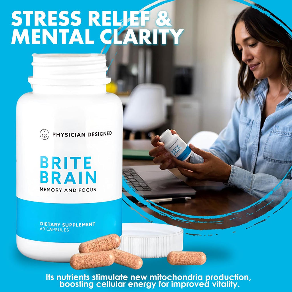Physician Designed Brite Brain Supplement | Ultra CoQ10 with PQQ | for Energy, Focus & Brain Health | Micro Active | Anti-Aging| CoQ10 | All Ages | 60 Capsules