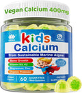 Kids Calcium Gummies + Vitamin D3 K2, Magnesium, Zinc, Extra Absorption Algae Calcium Supplement For Kids Gentle to Stomach, Bone, Teeth, Muscle, Brain, Sugar Free Chewable Kids Vitamins 4+, 60 Counts