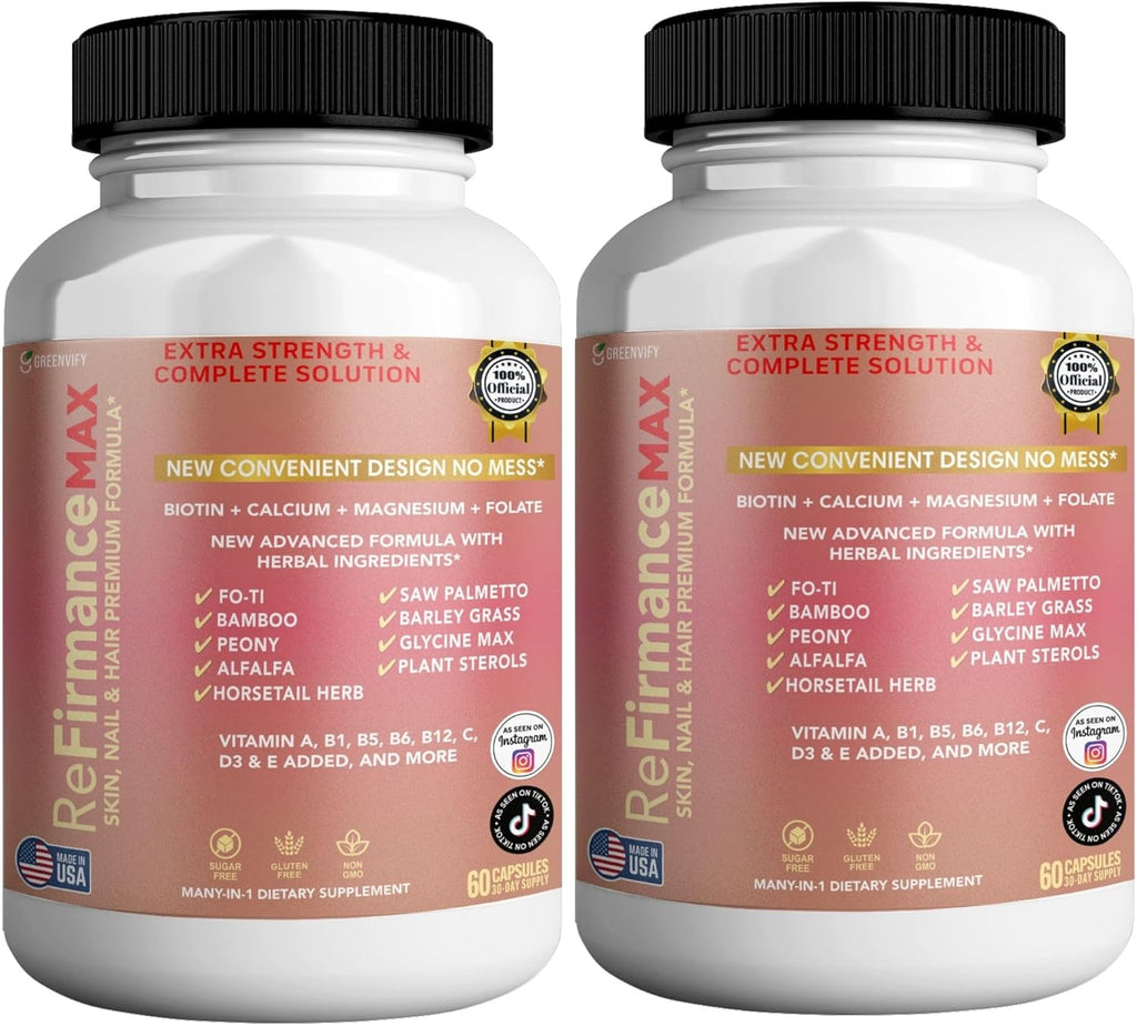 ReFirmanceMax Hair Growth Supplement, 60 Capsules, with Biotin 5000mcg, Vitamins B12, Calcium, Saw Palmetto, 30 Day Supply (2)