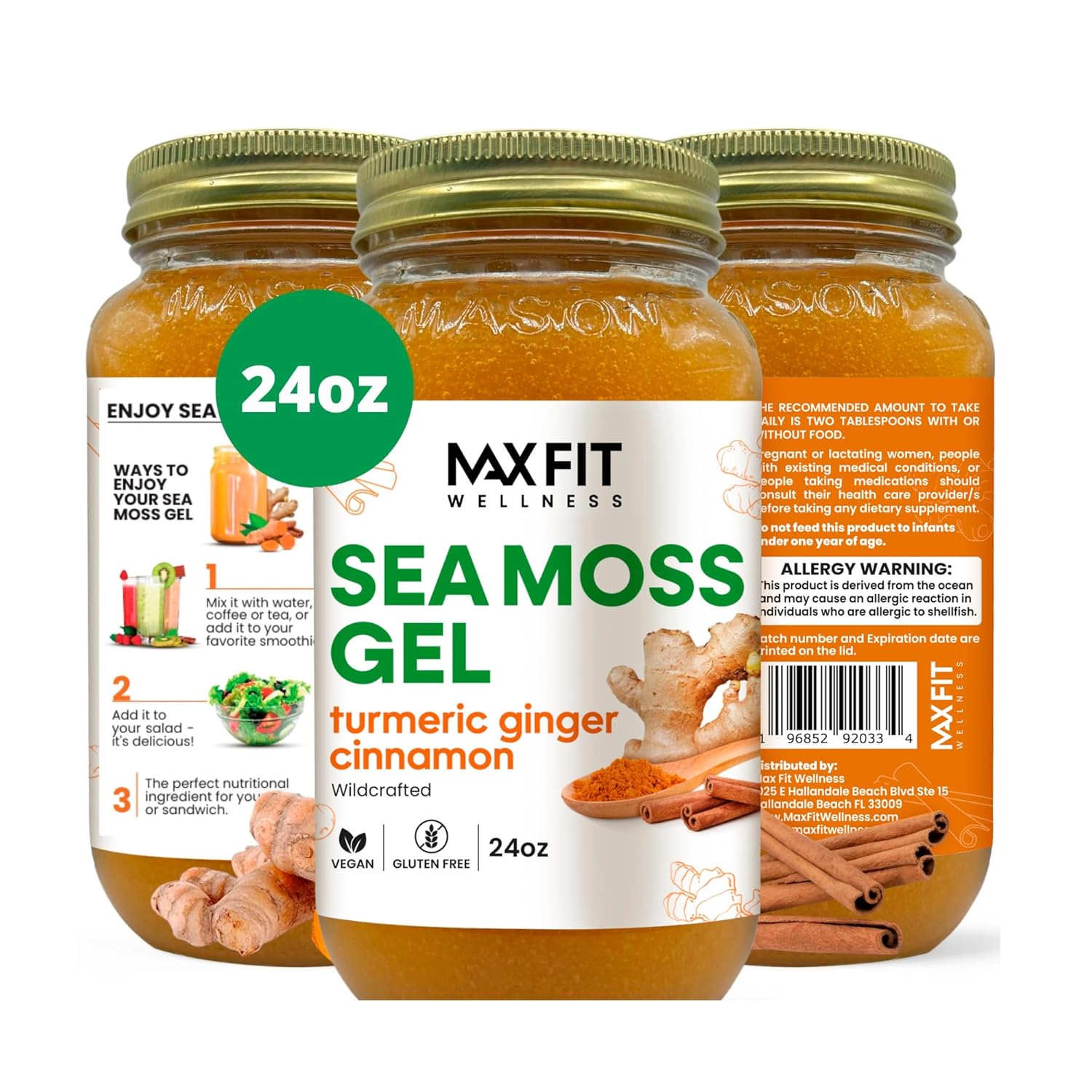 Sea Moss Gel Raw (12 Flavors) 24oz Wildсrafted Gold Sea Moss Gel from Saint Lucia | 92 Vitamins and Minerals | Pure Raw+Non-GMO | Vegan Superfood
