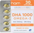 HAIM DHA 1000 Omega-3 Fish Oil - 90% Purity with 1000mg DHA, 50mg DPA - High Potency Fish Oil Supplement for Brain, Eye & Heart Support - Promotes Overall Wellness & Focus - 1 Box, 60 Softgels