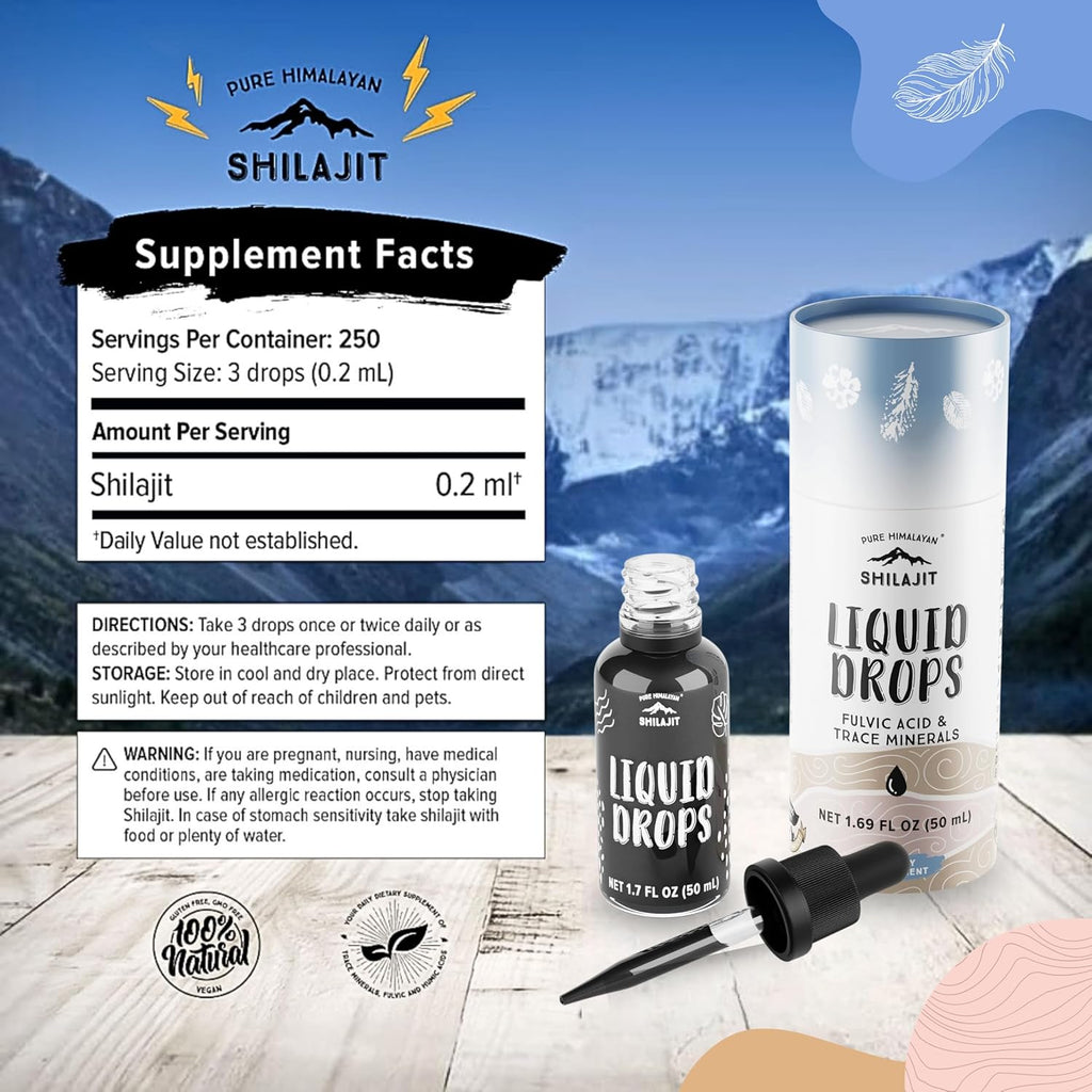 Pure Himalayan Shilajit ® Liquid Drops - The Purest Form of Shilajit, 99.9% Absorption for Immune Support, Energy Boost, Anti-Aging - Natural Trace Minerals & Fulvic Acid (50ml)