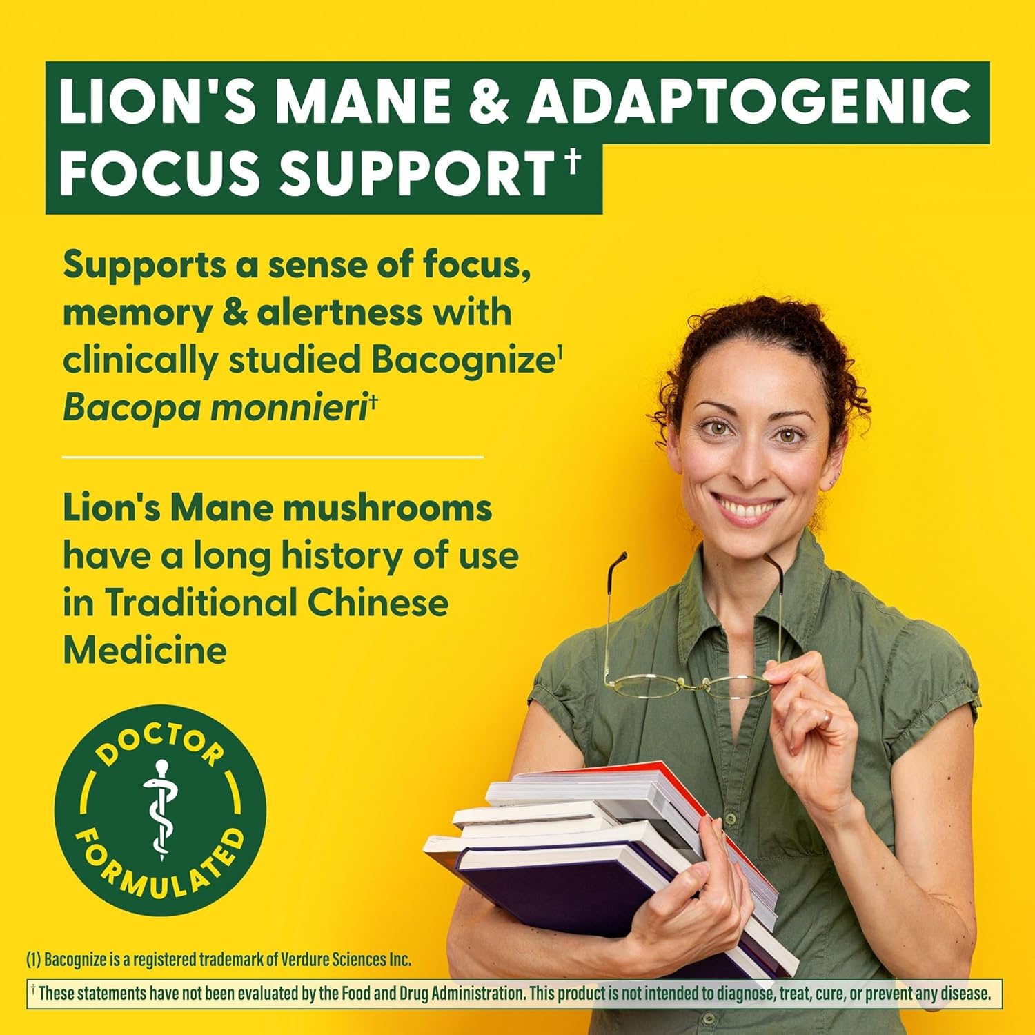 MegaFood Superfood Mushroom Focus Support - Doctor Formulated Lions Mane Supplement Capsules - Lions Mane Mushroom Supplement with Clinically Studied Bacopa - Vegan - 60 Capsules, 30 Servings