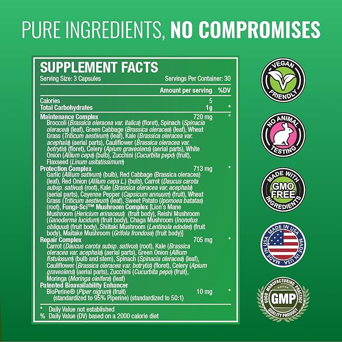 Approved Science Fruits & Veggies - 42 Whole Fruit and Veggie Supplement - Enhanced Health & Vitality - Daily Natural Vitamins, Minerals, Antioxidants - 90 Capsules Each - 1-Month Supply