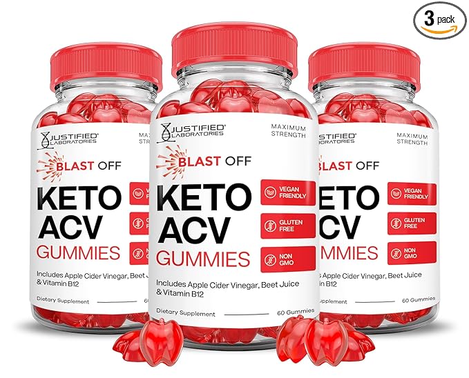 (3 Pack) Blast Off Keto ACV Gummies Advanced Formula 1000MG Blast Keto Gummies Apple Cider Vinegar Formulated with Pomegranate Beet Juice Powder B12 Vegan Non GMO 180 Gummys