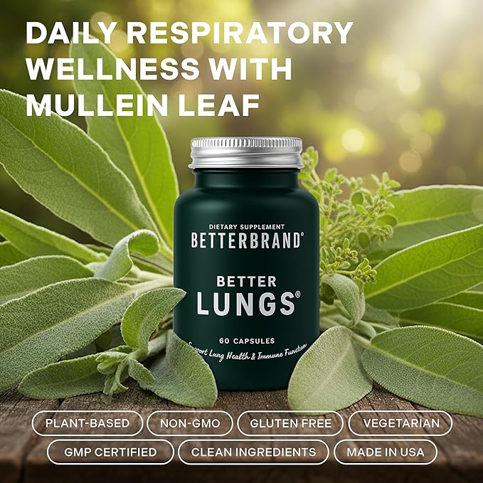 Betterbrand BetterLungs Lung Support Supplement with NAC, Mullein Leaf for Smokers, Respiratory Health Formula with Elderberry, Vitamin D, Ginseng, Reishi Mushroom - 60 Capsules - Pack of 3