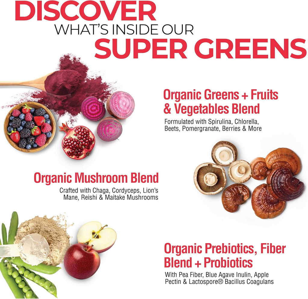 COUNTRY FARMS Super Greens Berry Flavor, 50 Organic Foods, USDA Drink Mix, Multicolor, Multi, 40 Servings, 21 Oz, 2 Pack