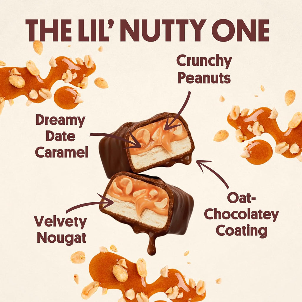 Harken Sweets The Lil’ Nutty Ones, Mini Oat Milk Chocolate Candy Bars with Peanuts, Sweetened with Dates, No Sugar Added, High Fiber, Gluten-Free, Plant-Based, 6 Pouches (30 Bars)