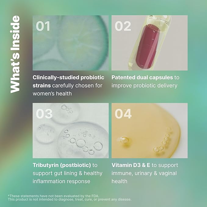 Evvy Women's 3-in-1 Complete Probiotic I Daily Probiotic Supplement to Reduce Bloating I Supports Gut, Urinary & Vaginal Health | Includes Vaginal Probiotics for Feminine Care | 30 Day Supply