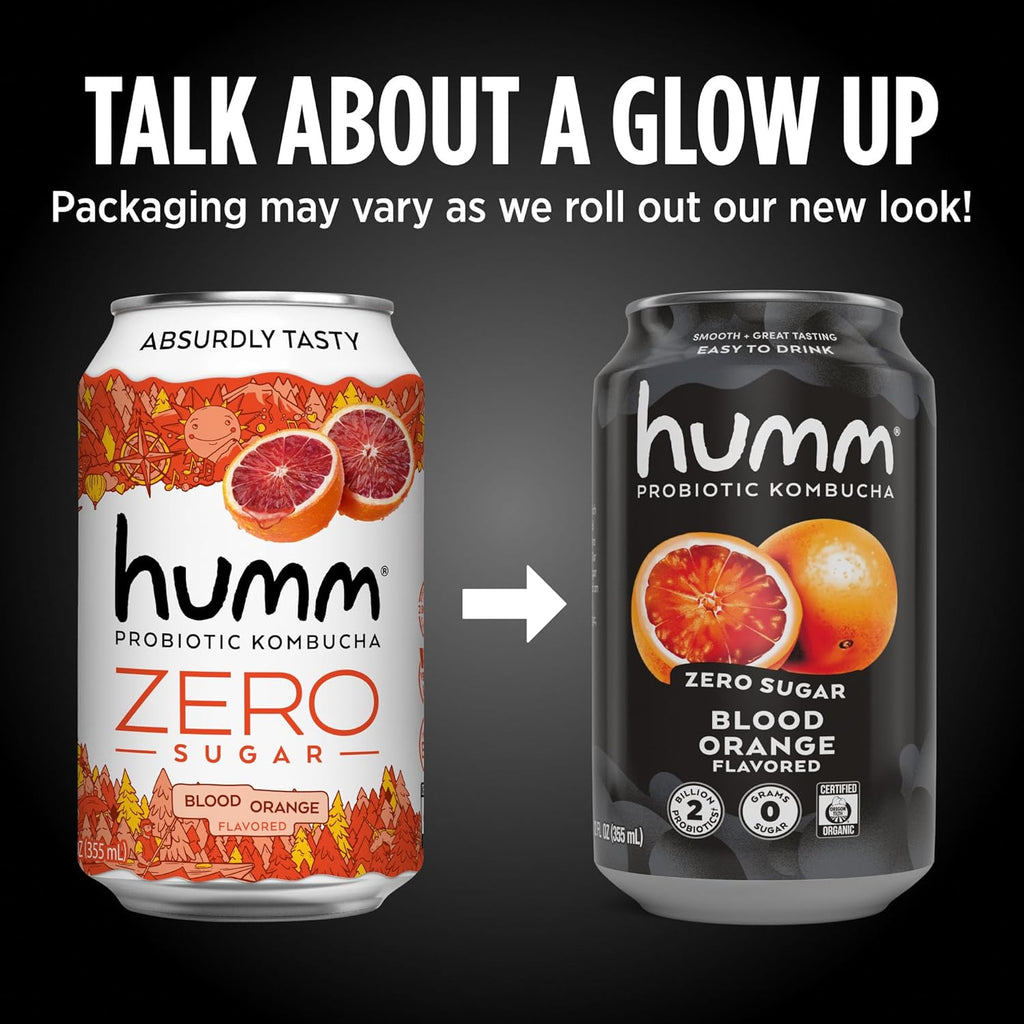 Humm Kombucha Sampler Pack, Includes Original Mango Passionfruit Kombucha, Zero Sugar Blood Orange, Whole30 Approved Strawberry Blossom (Pack of 12)