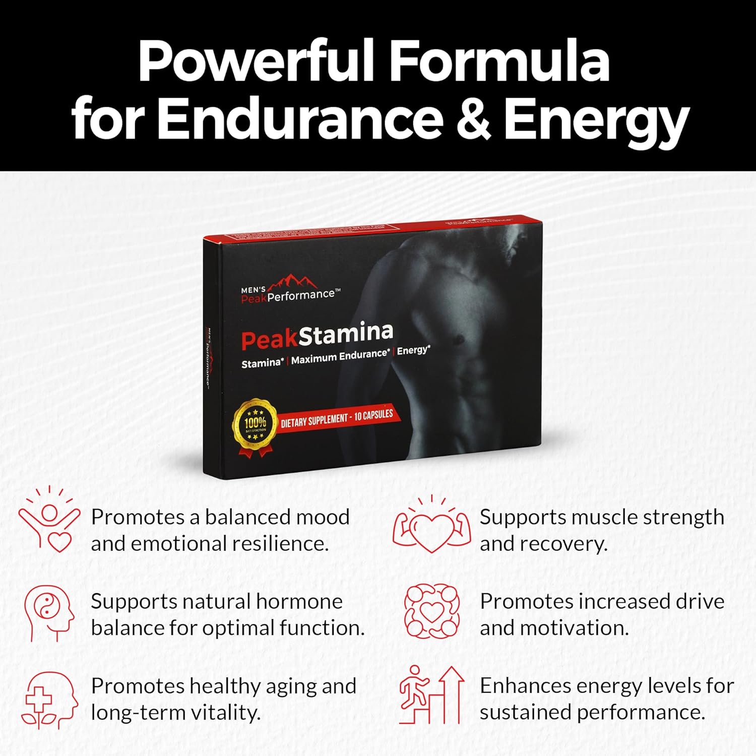 Male Maximizer Supplement - Energy, Endurance & Stamina Support for Peak Performance with Horny Goat Weed, Ashwagandha, Tongkat Ali & Maca - 10pk Capsules