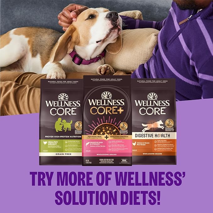 Wellness CORE+ Dry Dog Food with Freeze Dried Pieces, Grain Free, High Protein, Natural, Healthy Weight Turkey & Chicken Recipe, (18-Pound Bag)