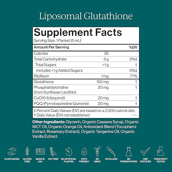 CYMBIOTIKA Liposomal Glutathione Supplement – PQQ, CoQ10 & Antioxidants for Detox, Brain, Energy, Immune Support – Advanced Absorption for Cellular Health & Longevity, Citrus Vanilla, 1 Month Supply