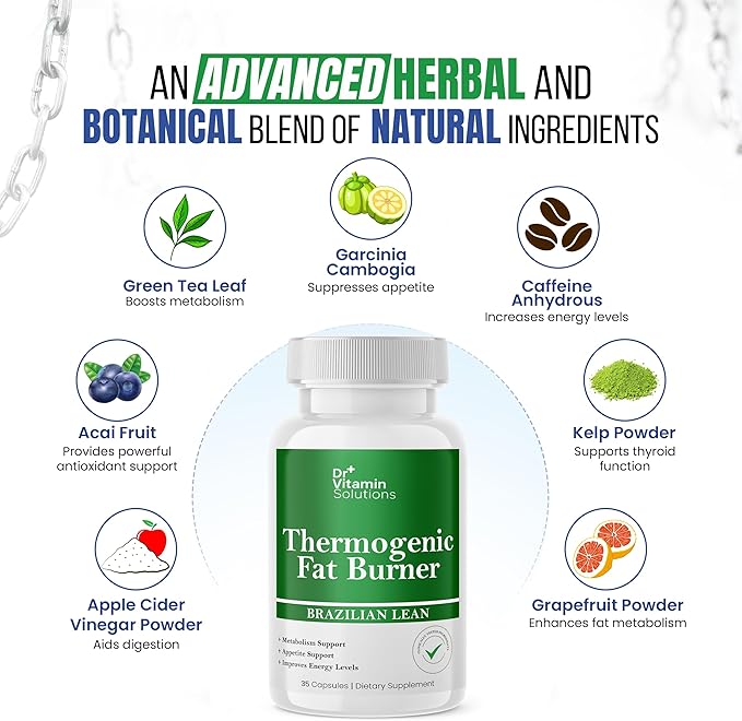 Thermogenic Fat Burner Brazilian Lean Weight Loss Vitamins, Dr Vitamin Waist Trimmer & Supplements for Bloating (1 Bottle, 35 Capsules)