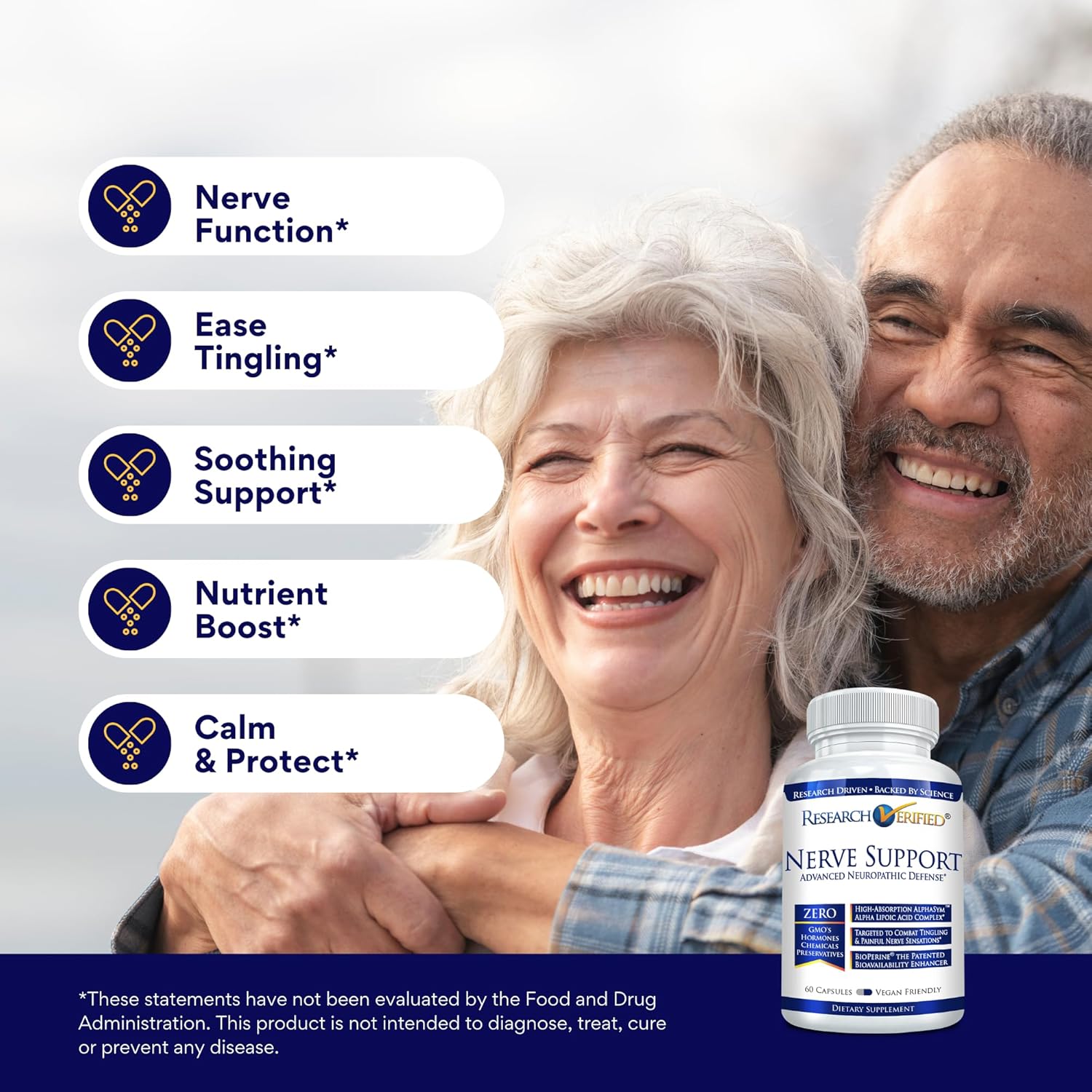 Research Verified Nerve Support - Boost Nerve Function- B Vitamins, Magnesium, Alpha Lipoic Acid, Corydalis, Boswellia, BioPerine - 180 Capsules - Vegan